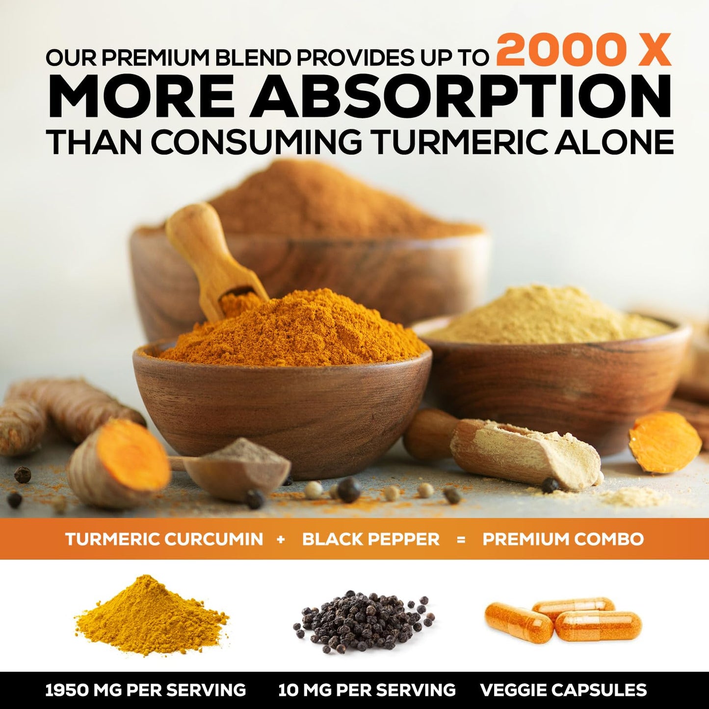 Turmeric Curcumin Supplement - 95% Curcuminoids with Organic Turmeric & BioPerine Black Pepper for Best Absorption - Daily Joint & Immune Health Support - PrimeBioHealth - canada supplements