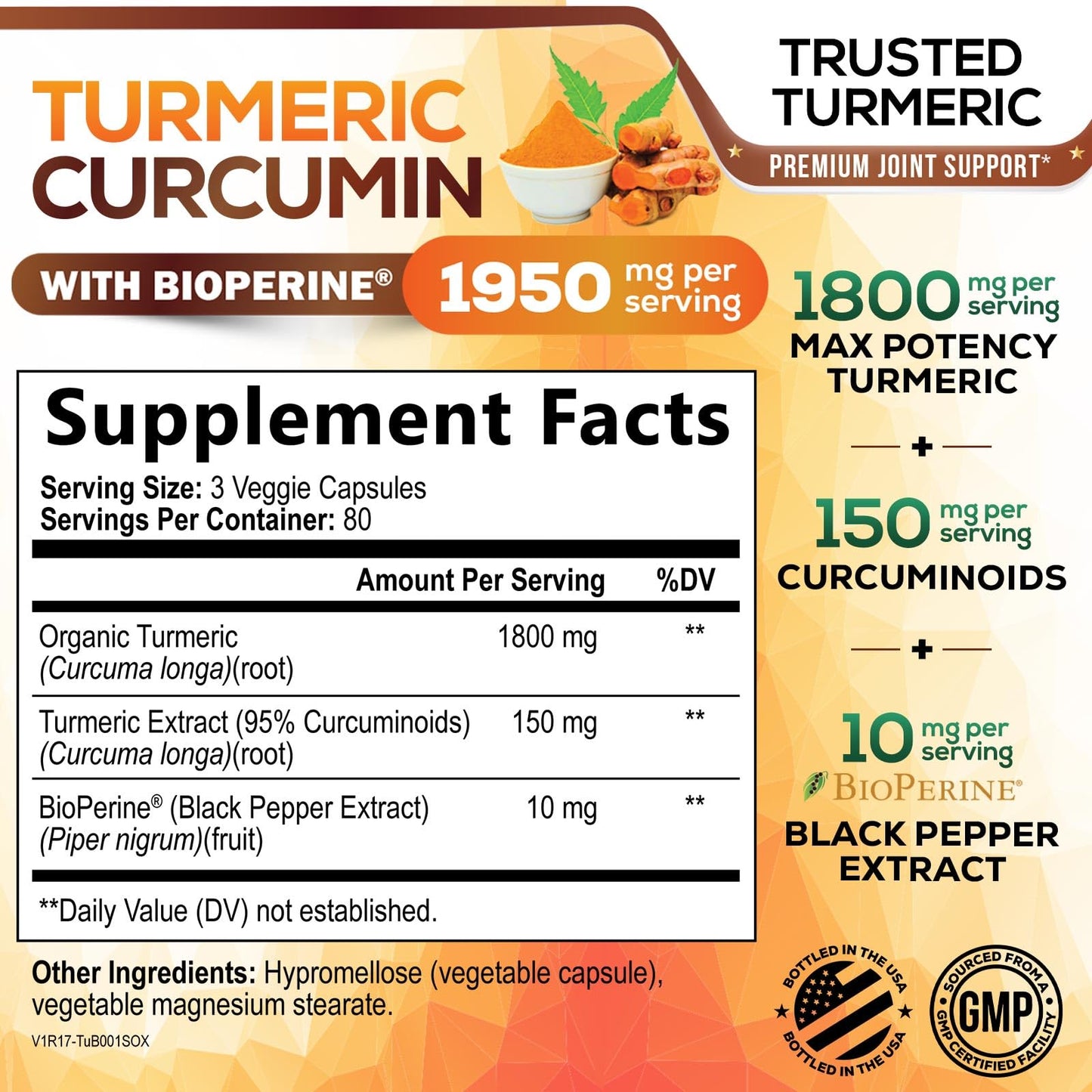 Turmeric Curcumin Supplement - 95% Curcuminoids with Organic Turmeric & BioPerine Black Pepper for Best Absorption - Daily Joint & Immune Health Support - PrimeBioHealth - canada supplements