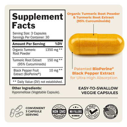 Turmeric Curcumin with Black Pepper Extract 1500mg - High Absorption Ultra Potent Turmeric Supplement with 95% Curcuminoids and BioPerine - PrimeBioHealth - canada supplements