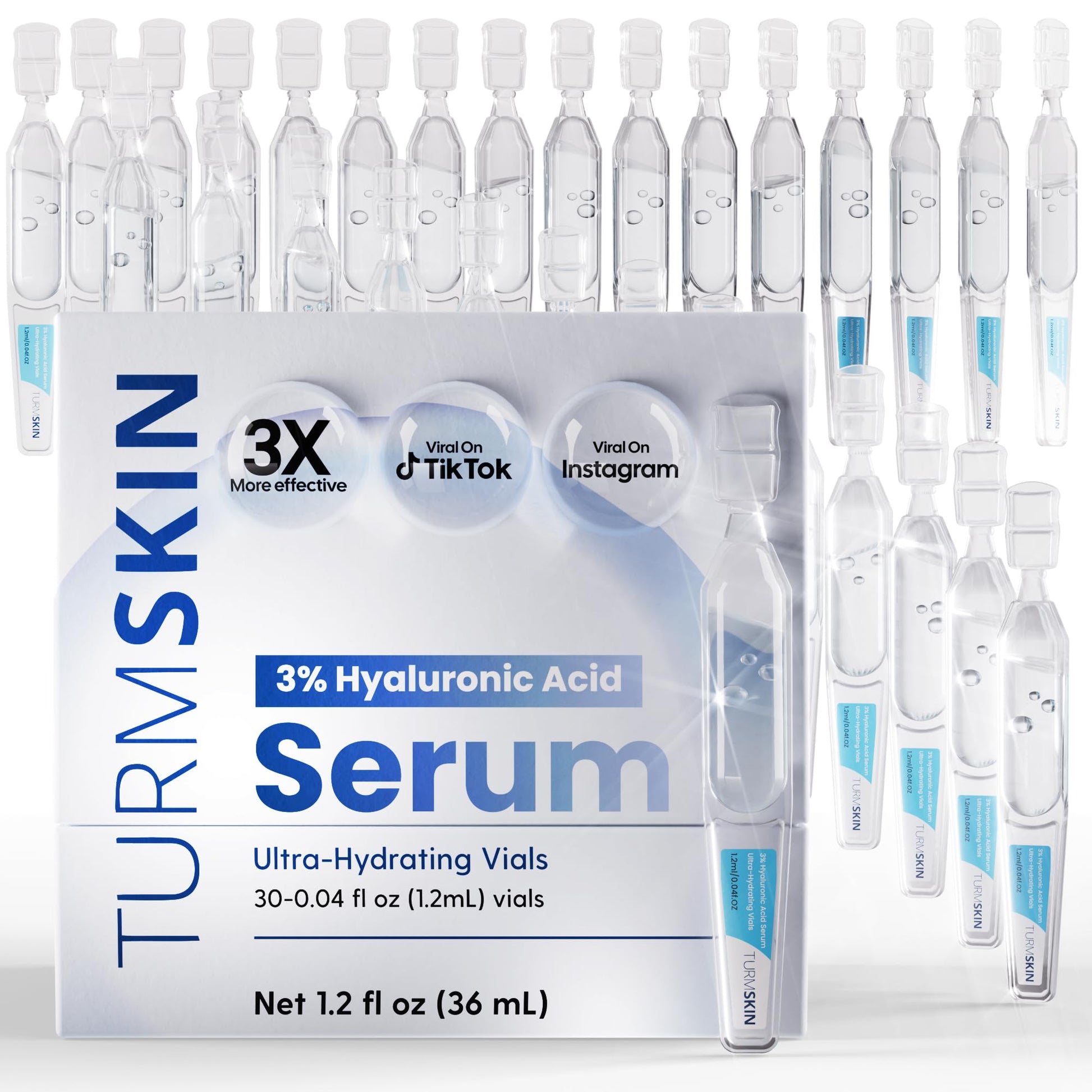 TURMSKIN® Hyaluronic Acid Serum Ampoules [ULTRA HYDRATING VIALS] - 3% Hyaluron Booster for Glass Skin & Anti Aging - 24 Hours Hydration - PrimeBioHealth - canada supplements