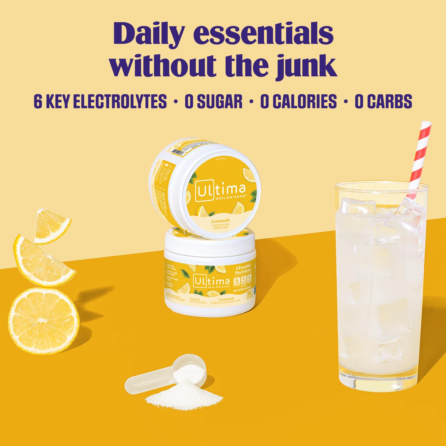 Ultima Replenisher Daily Electrolyte Powder Drink Mix – Lemonade, 30 Servings Canister – Zero Sugar Hydration Powder with 6 Electrolytes & Minerals - PrimeBioHealth - canada supplements