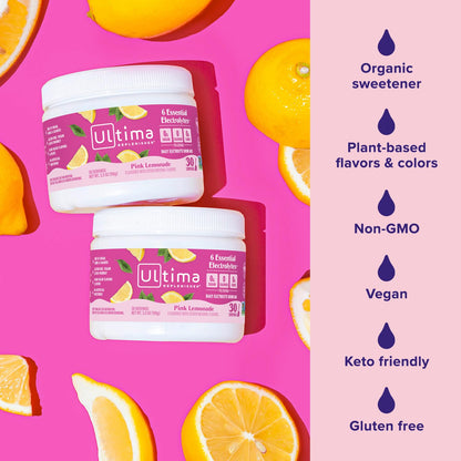 Ultima Replenisher Daily Electrolyte Powder Drink Mix – Pink Lemonade, 30 Servings Canister – Zero Sugar Hydration Powder with 6 Electrolytes & Minerals - PrimeBioHealth - canada supplements