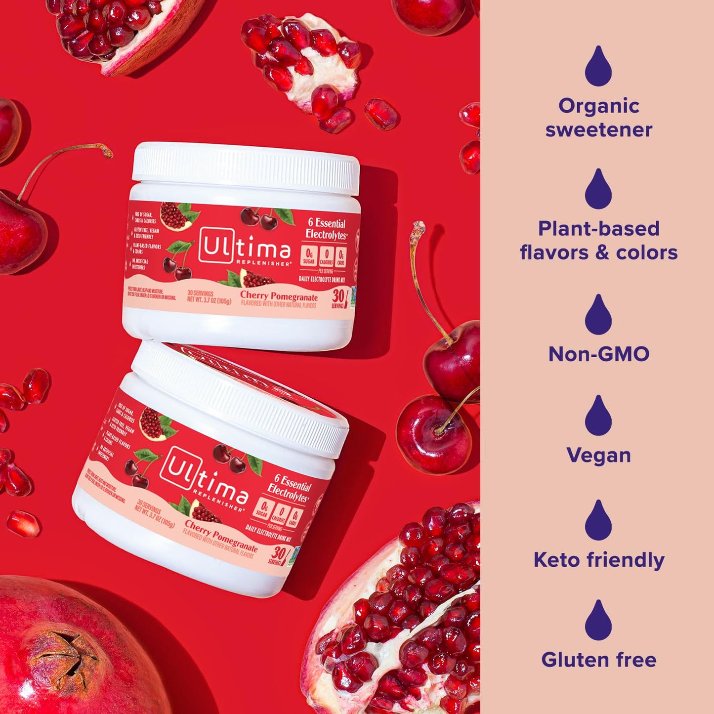 Ultima Replenisher Daily Electrolyte Powder Drink Mix – Sugar Free – Cherry Pomegranate, 30 Servings – Hydration Powder with 6 Electrolytes - PrimeBioHealth - canada supplements