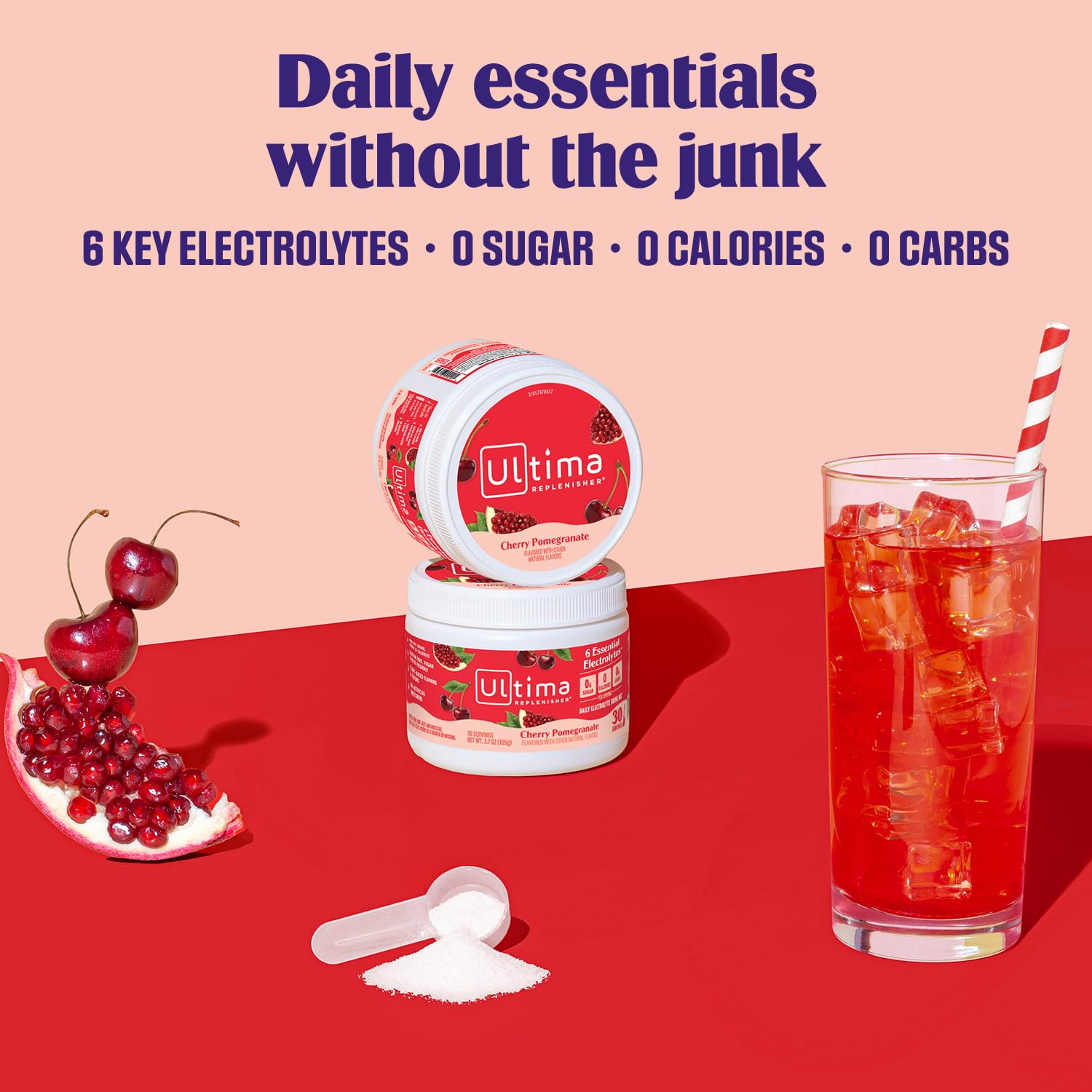 Ultima Replenisher Daily Electrolyte Powder Drink Mix – Sugar Free – Cherry Pomegranate, 30 Servings – Hydration Powder with 6 Electrolytes - PrimeBioHealth - canada supplements