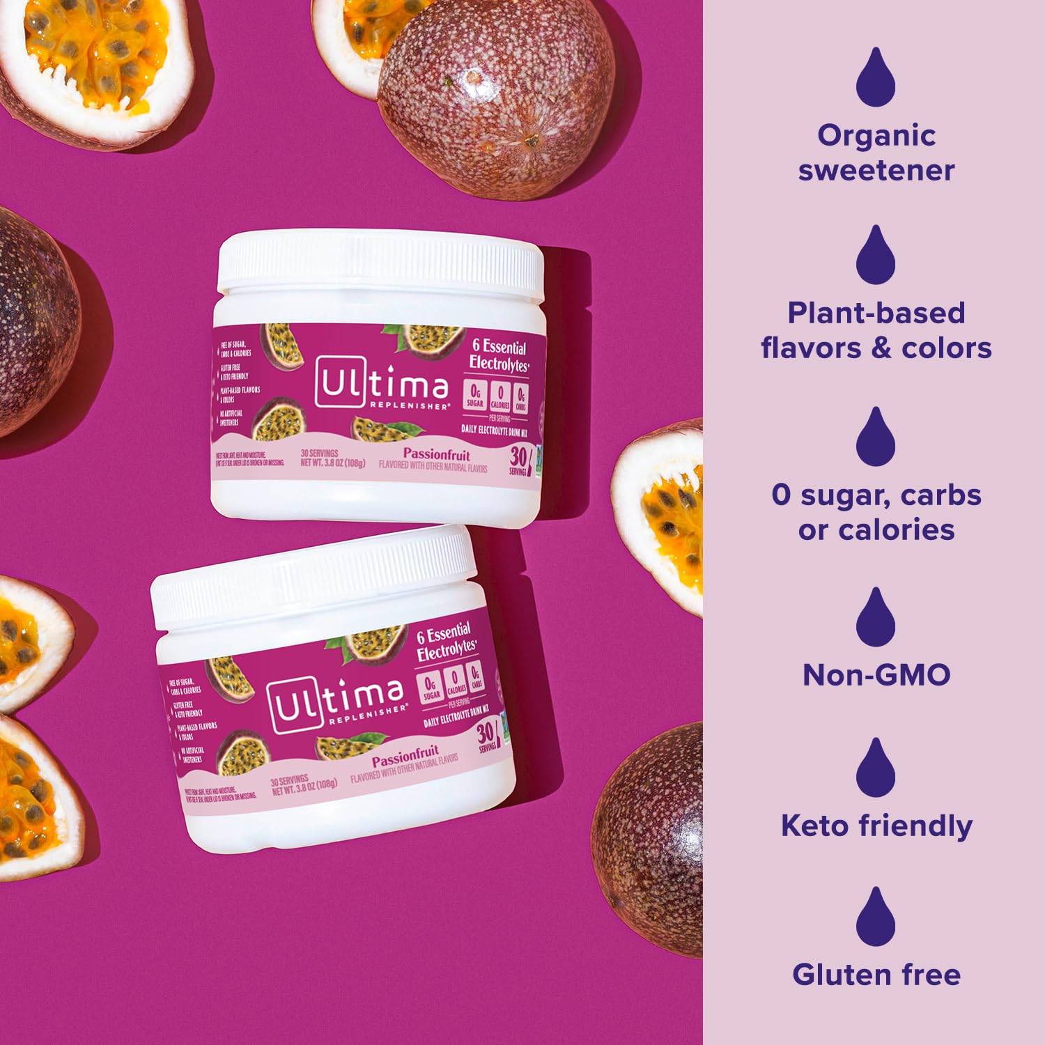 Ultima Replenisher Daily Electrolyte Powder Drink Mix – Sugar Free – Passionfruit, 30 Servings – Hydration Powder with 6 Key Electrolytes - PrimeBioHealth - canada supplements