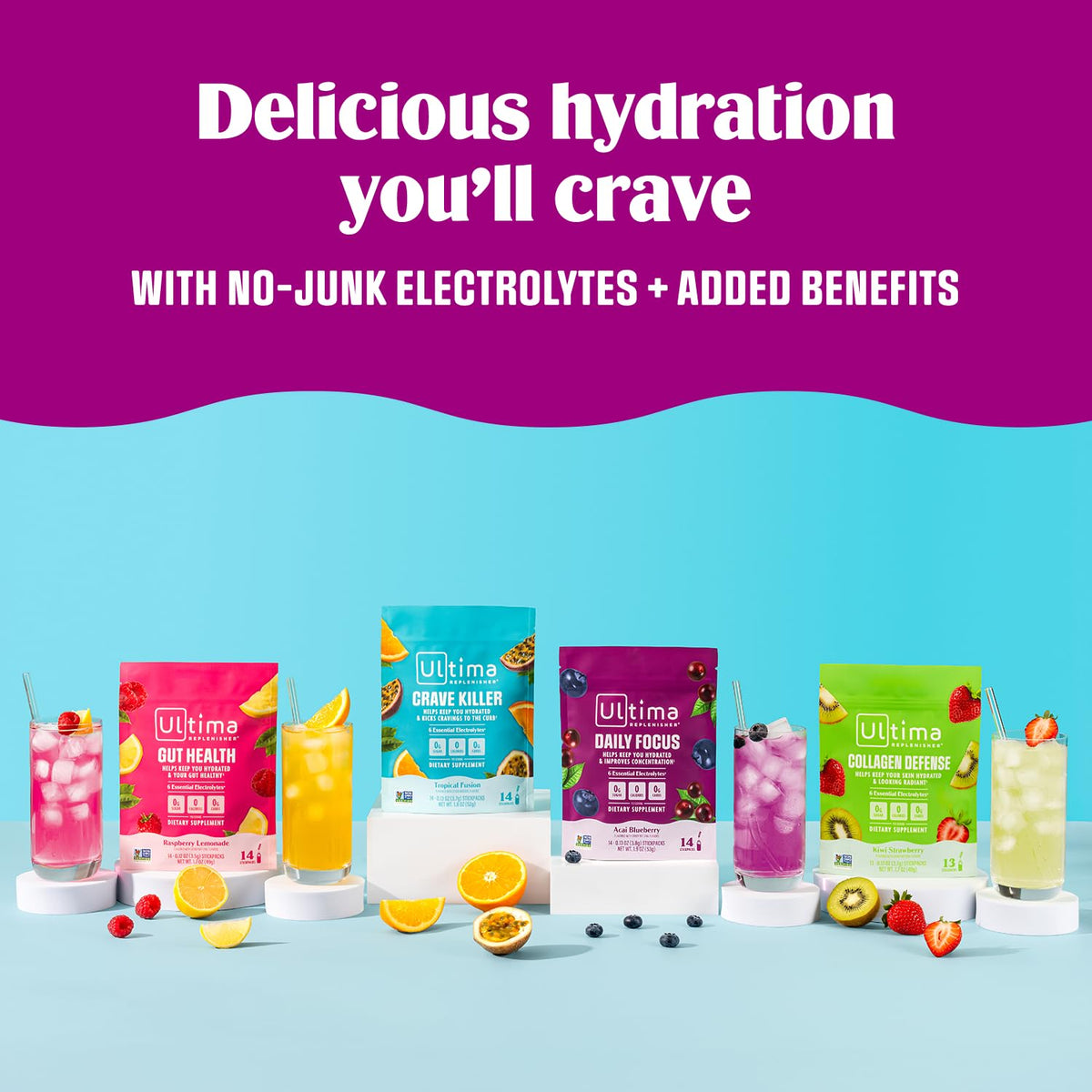 Ultima Replenisher Gut Health Supplement and Electrolytes Powder - Raspberry Lemonade, 14 Stickpacks - PrimeBioHealth - canada supplements