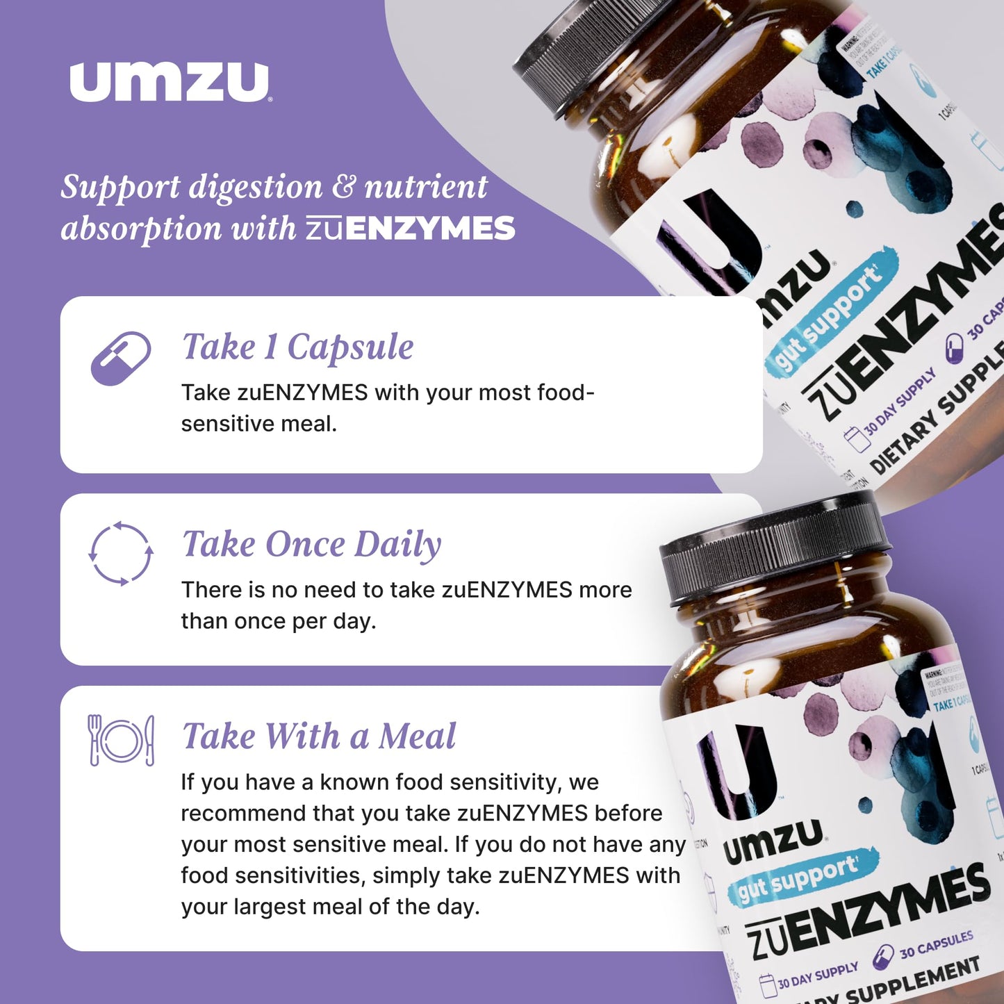 UMZU zuEnzymes Digestive Support Supplement, (30 Day Supply) – 21 Enzyme Blend with Lipase Protease & Amylase – Digestive Enzymes for Gut Health & Probiotic Daily - PrimeBioHealth - canada supplements