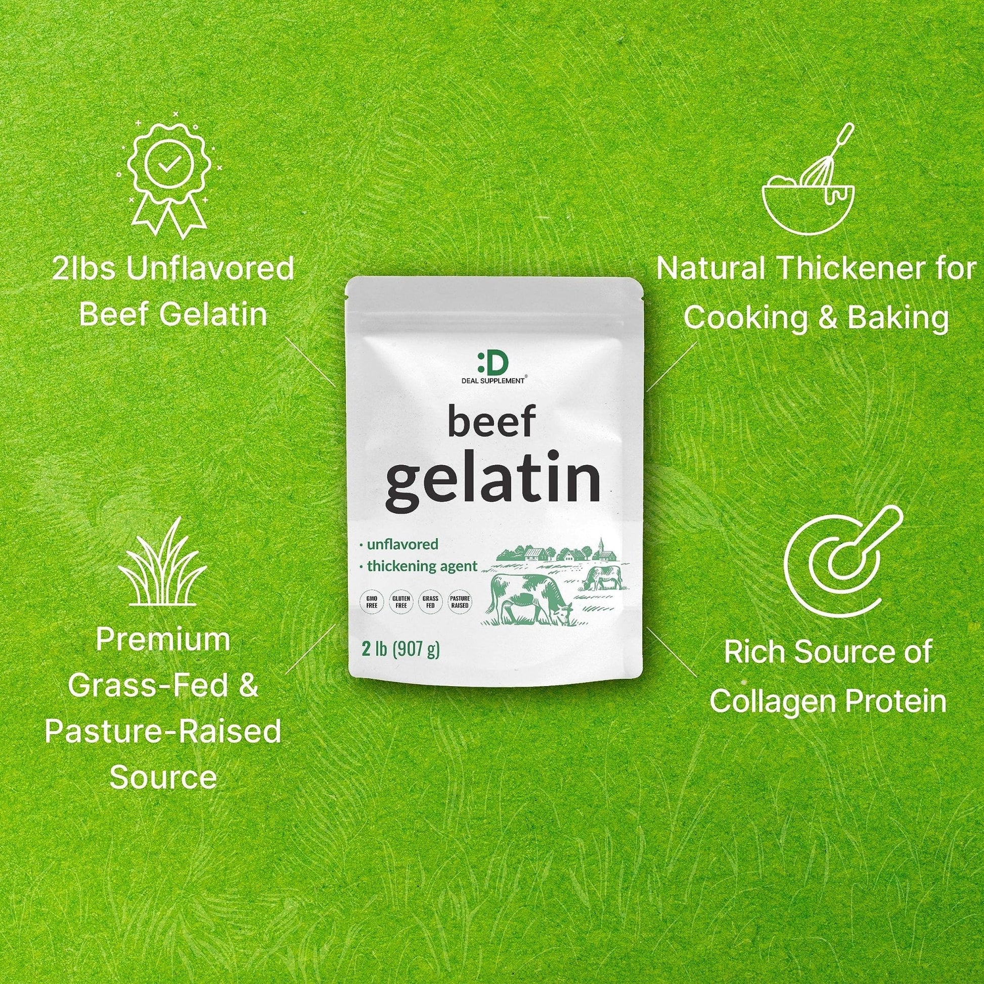 Unflavored Beef Gelatin Powder, 1lb – Grass Fed & Pasture Raised Bovine – Natural Thickener & Stabilizer for Cooking & Baking – High Collagen Protein Source – Non-GMO, Keto Friendly - PrimeBioHealth - canada supplements