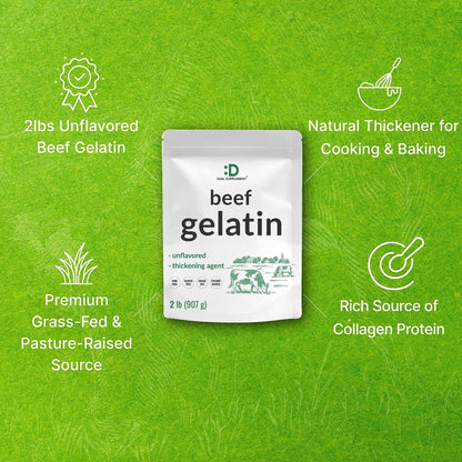 Unflavored Beef Gelatin Powder, 1lb – Grass Fed & Pasture Raised Bovine – Natural Thickener & Stabilizer for Cooking & Baking – High Collagen Protein Source – Non-GMO, Keto Friendly - PrimeBioHealth - canada supplements