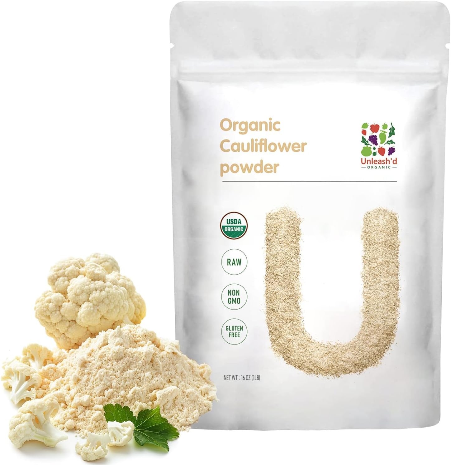 Unleash’d Organic Cauliflower Powder 16 oz – 100% Pure Natural Superfood, Rich in Vitamins, Nutrient-Dense & Versatile - PrimeBioHealth - canada supplements