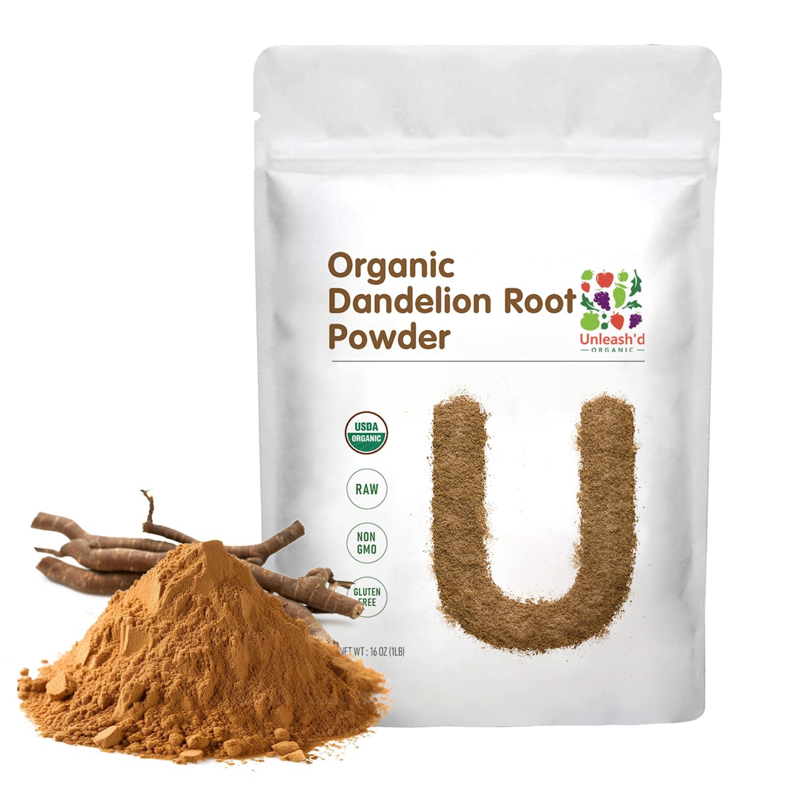 Unleash’d Organic Dandelion Root Powder 16oz – Organic, Vegan, for Tea & Drinks, Supports Detox & Digestive Health - PrimeBioHealth - canada supplements