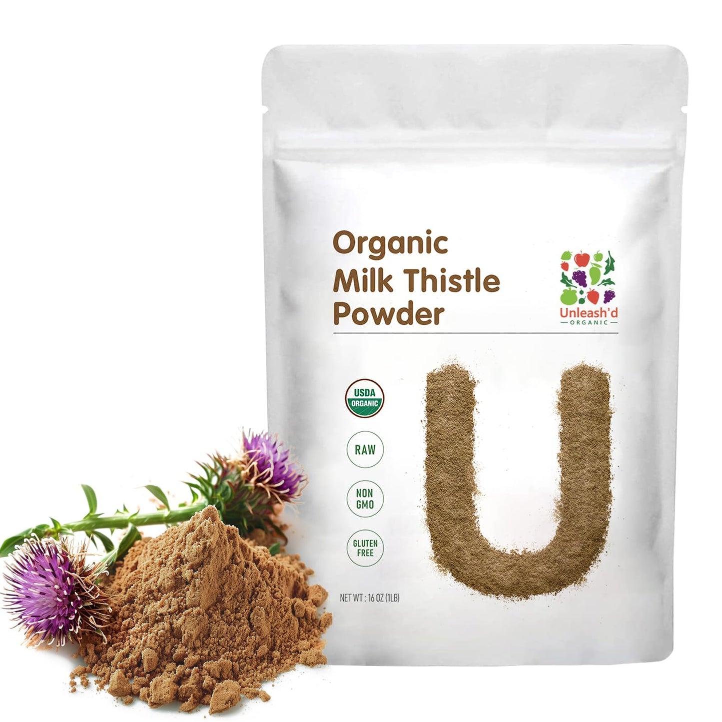 Unleash’d Organic Milk Thistle Powder 16oz – 100% Pure, Rich in Silymarin & Antioxidants, Supports Liver and Immune Health - PrimeBioHealth - canada supplements