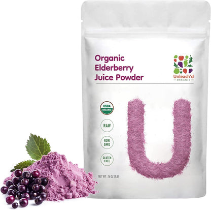 UNLEASH'D ORGANIC Organic Elderberry Juice Powder 16 oz – 100% Pure Natural Superfood, Rich in Antioxidants & Vitamins - PrimeBioHealth - canada supplements