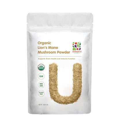 UNLEASH'D ORGANIC Organic Lion's Mane Mushroom Powder 16 oz – 100% Pure Natural Superfood, Rich in Antioxidants & Polysaccharides - PrimeBioHealth - canada supplements