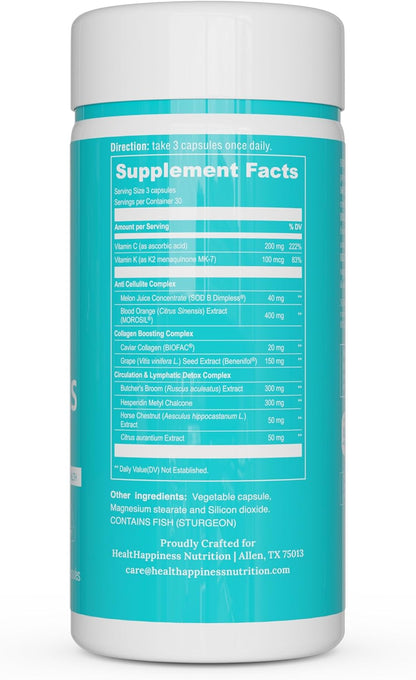 UpNourish Cellulite Vein Health Supplement with Caviar Collagen, SOD DIMPLESS, MOROSIL, Butchers Broom, Horse Chestnut, Leg Wellness and Circulation Support 90ct - PrimeBioHealth - canada supplements