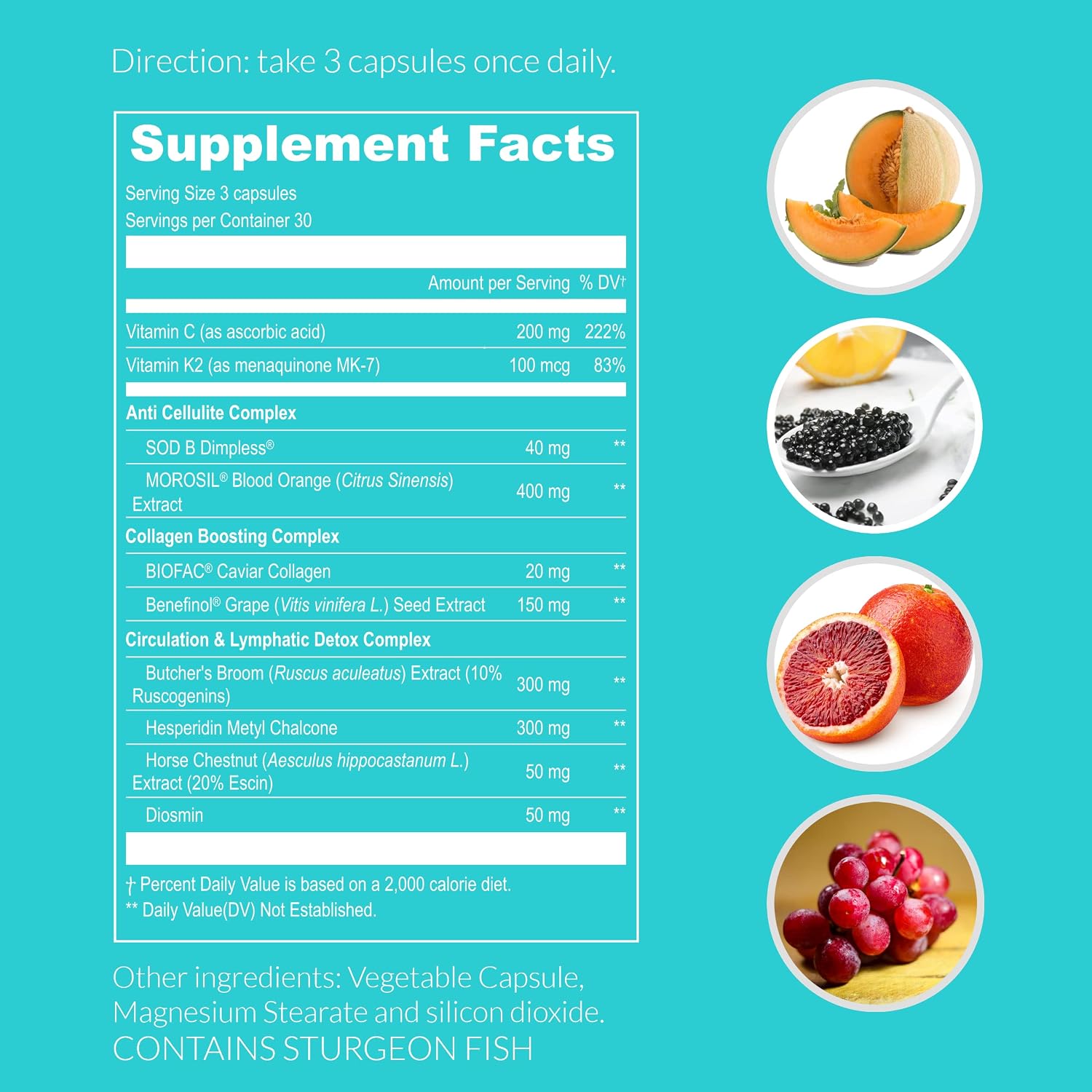 UpNourish Cellulite Vein Health Supplement with Caviar Collagen, SOD DIMPLESS, MOROSIL, Butchers Broom, Horse Chestnut, Leg Wellness and Circulation Support 90ct - PrimeBioHealth - canada supplements
