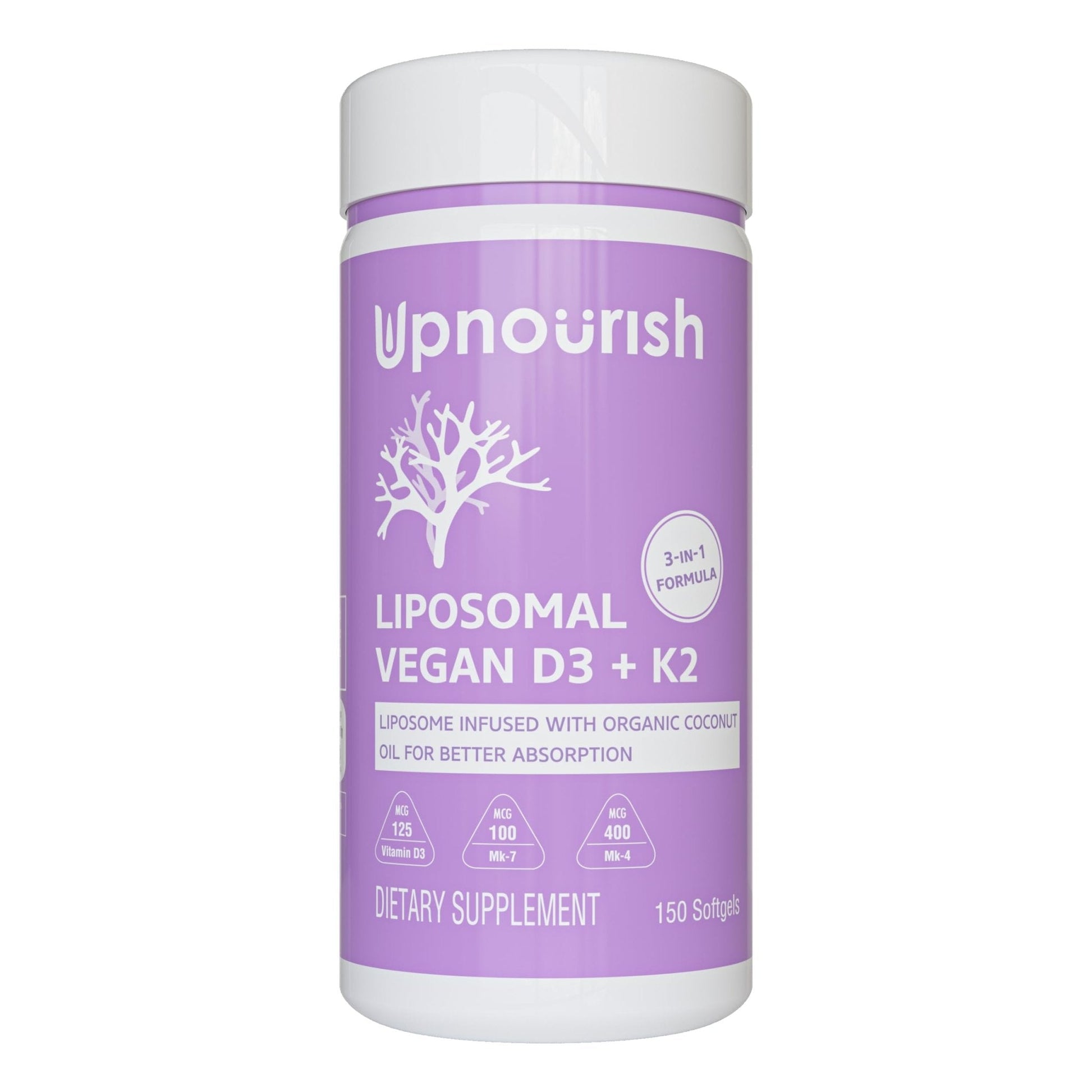 UpNourish Certified Vegan Vitamin D3 5000 IU K2 MK4 MK7 500 mcg Supplement, 150 Softgels, Plant Based Liposomal Vitamin D K with Organic - PrimeBioHealth - canada supplements