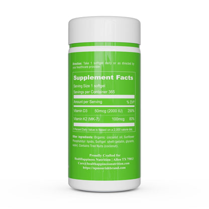 UpNourish Liposomal D3 K2 MK-7 – 365 Mini softgels with Organic Coconut Oil - 5000 IU 125 mcg Vitamin D3 and 100 mcg Vitamin k2 for Optimal Bone and Immune Health - PrimeBioHealth - canada supplements
