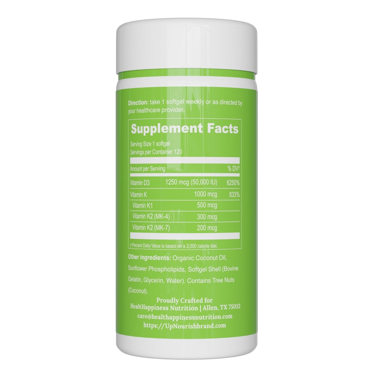 UpNourish Liposomal D3 K2 MK-7 – 365 Mini softgels with Organic Coconut Oil - 5000 IU 125 mcg Vitamin D3 and 100 mcg Vitamin k2 for Optimal Bone and Immune Health - PrimeBioHealth - canada supplements