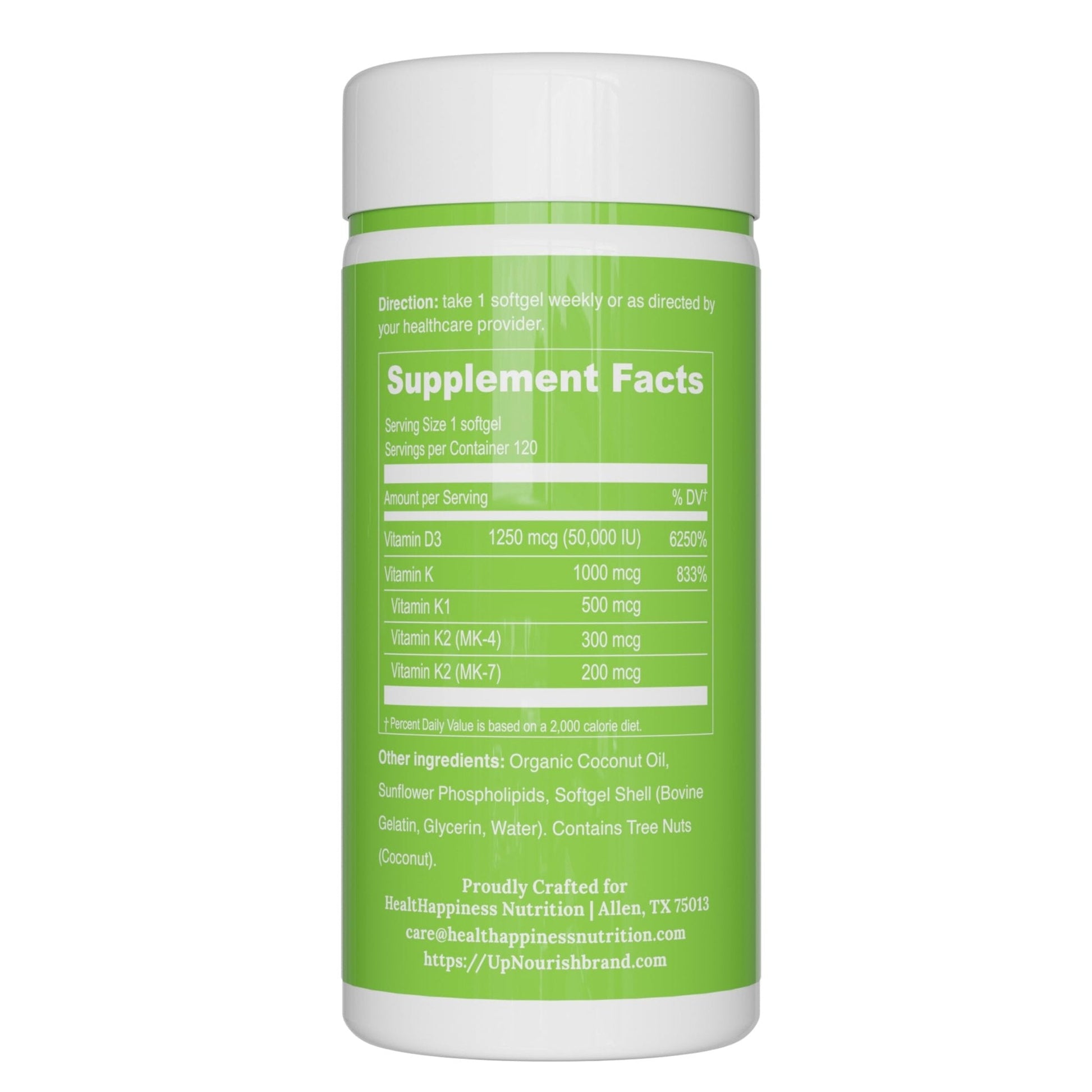 UpNourish Liposomal D3 K2 MK-7 – 365 Mini softgels with Organic Coconut Oil - 5000 IU 125 mcg Vitamin D3 and 100 mcg Vitamin k2 for Optimal Bone and Immune Health - PrimeBioHealth - canada supplements