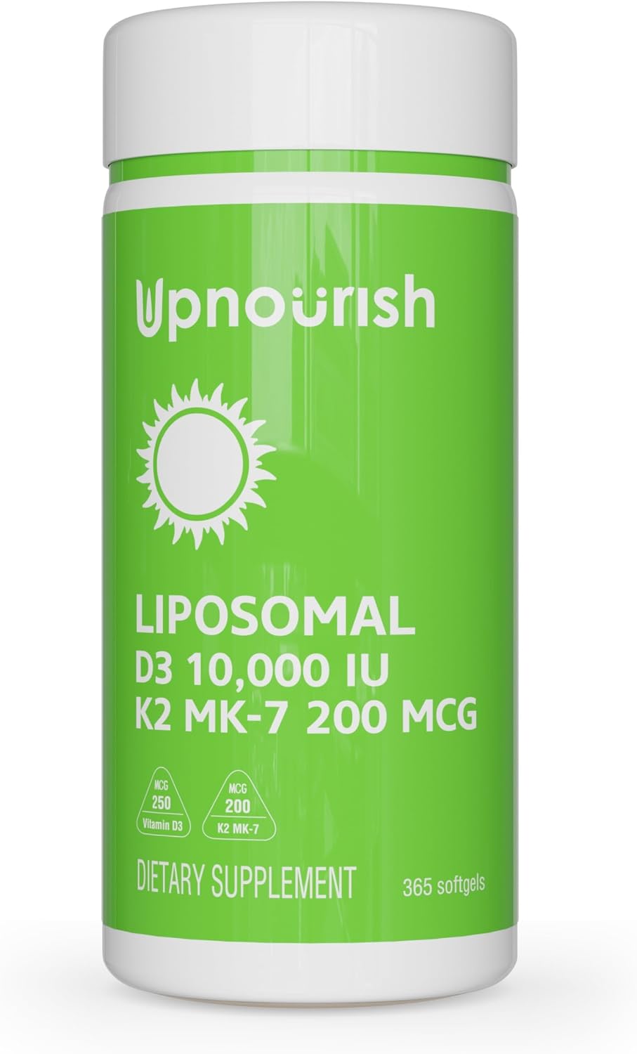 UpNourish Liposomal D3 K2 Vitamin 10000 IU D3 and K2 MK-7 200 mcg - 365 Vitamin D3 k2 (Vitamina D3 con K2) Mini Softgels - Easy to Swallow K2 D3 Vitamin Supplement - PrimeBioHealth - canada supplements