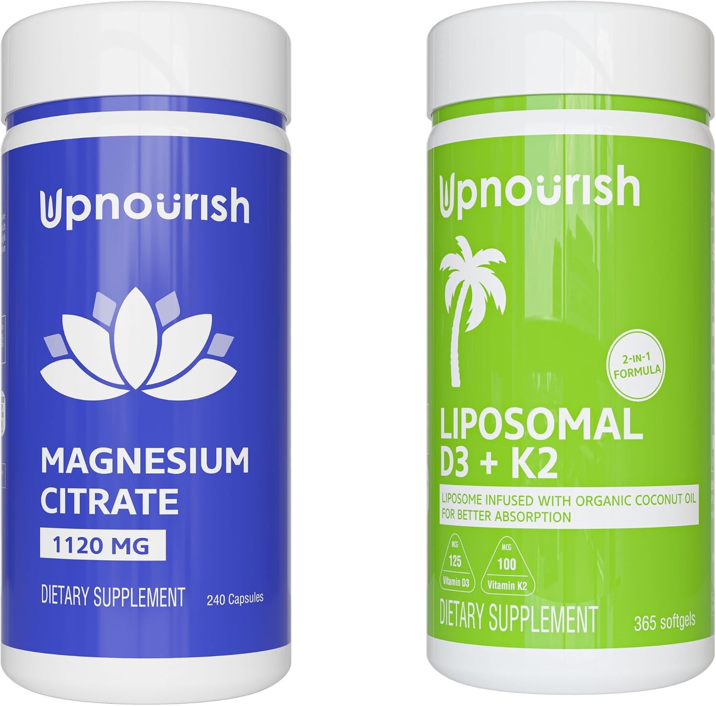 UpNourish Magnesium Citrate 1120mg and Liposomal Vitamin D3 5000IU K2 100mcg Bundle - PrimeBioHealth - canada supplements