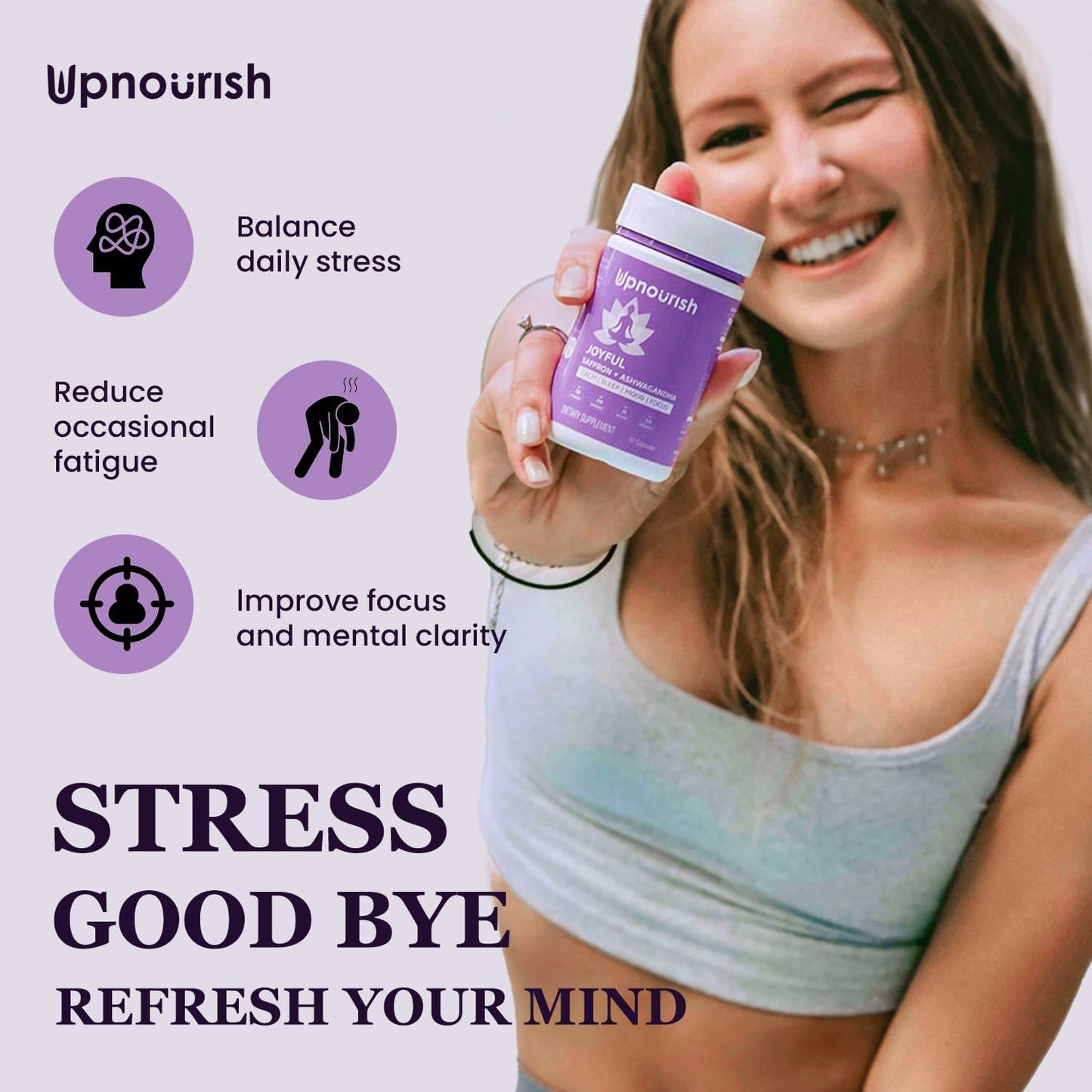 UpNourish Organic Ashwagandha Saffron Supplements with Probiotics - Stress Relief, Mood Enhancer, Calm Happy Pills Support Fatigue Focus Clarity with L-Theanine, Rhodiola, 30 Vegan Capsules - PrimeBioHealth - canada supplements