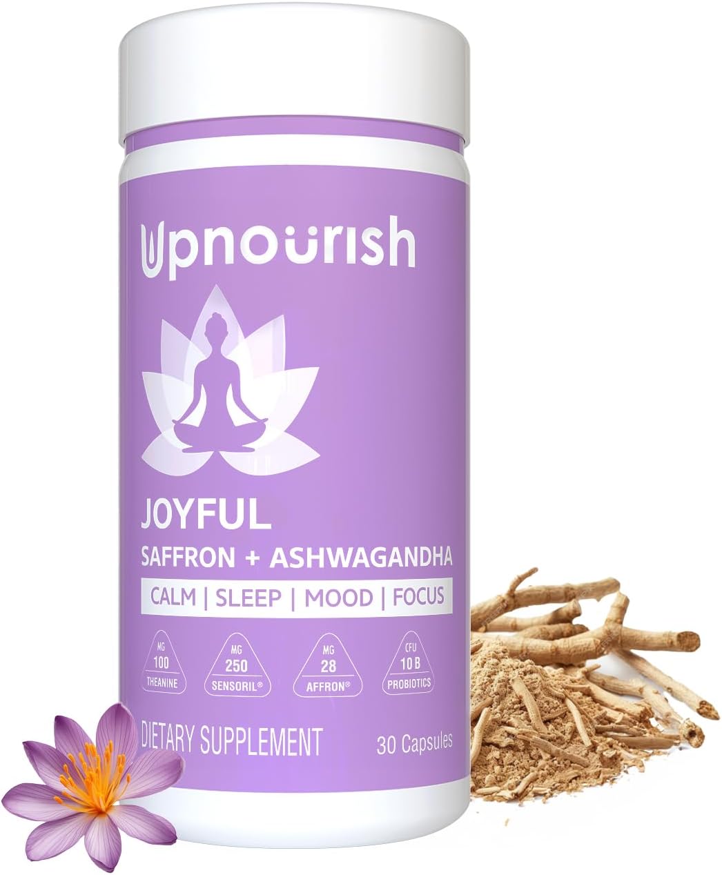 UpNourish Organic Ashwagandha Saffron Supplements with Probiotics - Stress Relief, Mood Enhancer, Calm Happy Pills Support Fatigue Focus Clarity with L-Theanine, Rhodiola, 30 Vegan Capsules - PrimeBioHealth - canada supplements