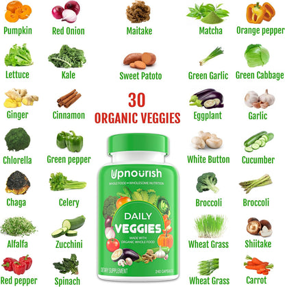 UpNourish Organic Fruits and Veggies Supplement - Support Diet Balance, Body Cleanse & Energy - 480 Fruits and Super Greens Capsules from Nature - Fruit and Vegetable Supplements for Adults & Kids - PrimeBioHealth - canada supplements