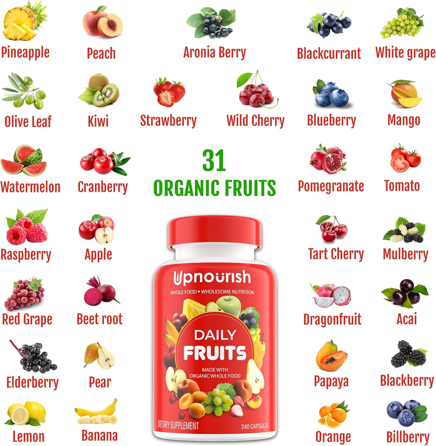 UpNourish Organic Fruits and Veggies Supplement - Support Diet Balance, Body Cleanse & Energy - 480 Fruits and Super Greens Capsules from Nature - Fruit and Vegetable Supplements for Adults & Kids - PrimeBioHealth - canada supplements
