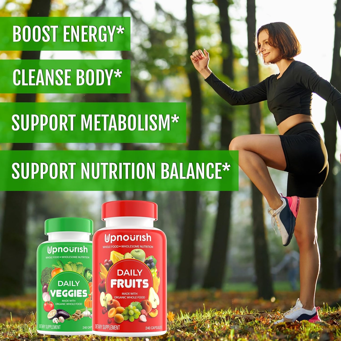 UpNourish Organic Fruits and Veggies Supplement - Support Diet Balance, Body Cleanse & Energy - 480 Fruits and Super Greens Capsules from Nature - Fruit and Vegetable Supplements for Adults & Kids - PrimeBioHealth - canada supplements