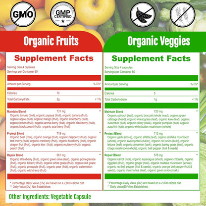 UpNourish Organic Fruits and Veggies Supplement - Support Diet Balance, Body Cleanse & Energy - 480 Fruits and Super Greens Capsules from Nature - Fruit and Vegetable Supplements for Adults & Kids - PrimeBioHealth - canada supplements
