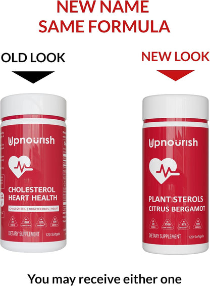 UpNourish Plant Sterols Citrus Bergamot Supplement with CoQ10, Omega 3, Olive Leaf, Turmeric Curcumin, Black Garlic and Niacin - 120 Softgels - PrimeBioHealth - canada supplements