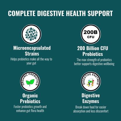 UpNourish Probiotics - 200 Billion CFUs for Men and Women, 15 Clinically Studied Strains, Prebiotics & Enzymes - 60 Vegan Capsules - PrimeBioHealth - canada supplements