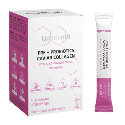 UpNourish Probiotics, Caviar Collagen with Prebiotics for Women's Digestive, Skin Radiance, and Feminine Health with Cranberry - PrimeBioHealth - canada supplements