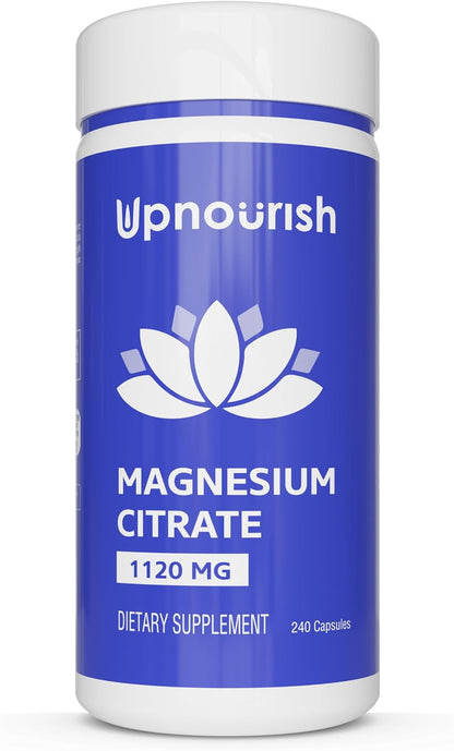 UpNourish Pure Magnesium Citrate (Citrato de Magnesio) 1120mg, 240 Capsules - High Absorption Magnesium Supplement for Women & Men - Natural Calm Magnesium for Constipation, Relax, Cramp Defense - PrimeBioHealth - canada supplements