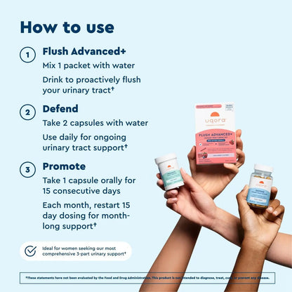 Uqora Flush Advanced+ Regimen with Flush Advanced+ - Cranberry to Reduce Risk of Recurrent UTI** - Defend & Promote - D-Mannose, Vitamin C, Green Tea Extract & Probiotics - 3-Part Bundle - PrimeBioHealth - canada supplements