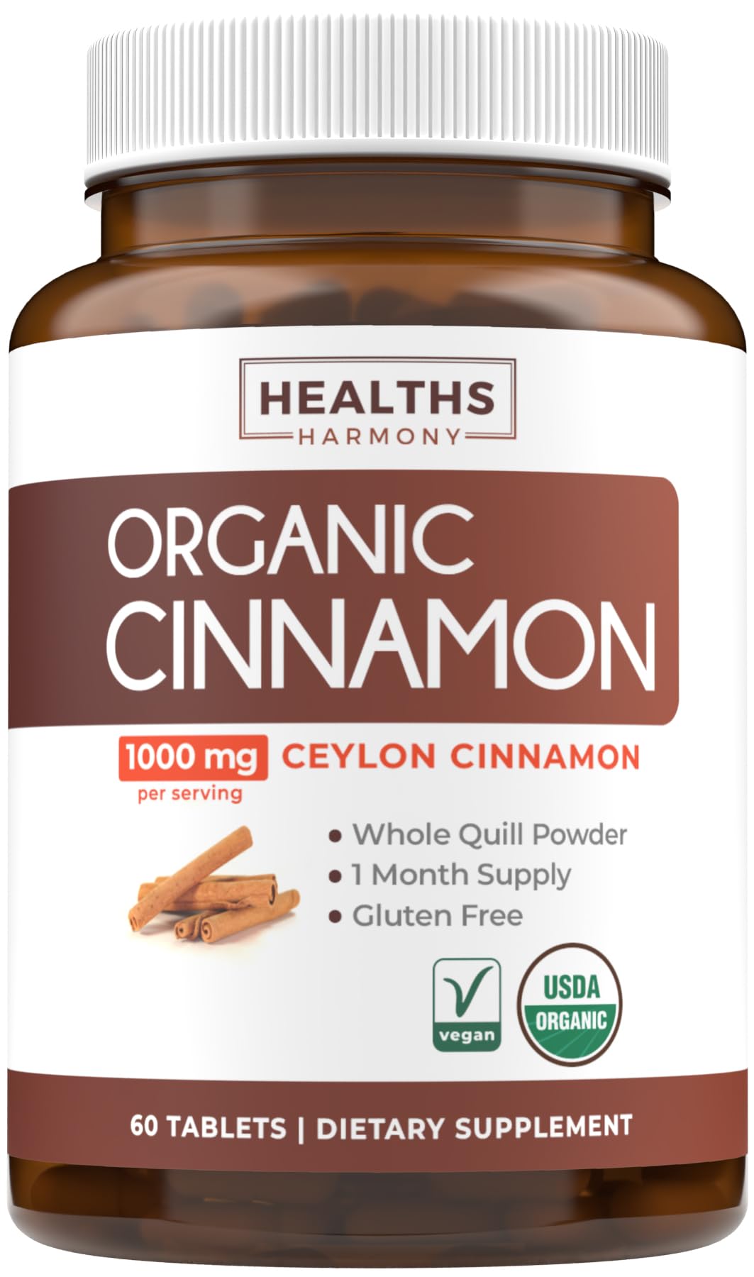 USDA Organic Ceylon Cinnamon Pills - High Potency Ceylon Cinnamon Supplement with 1000mg per Serving for Full Body Antioxidant Support - Vegan Non-GMO cGMP Made & Lab Verified (2 Months Supply) - PrimeBioHealth - canada supplements