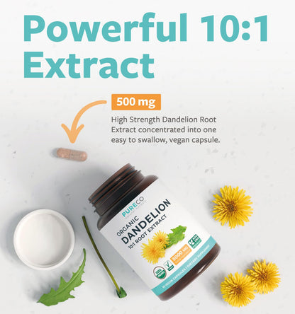 USDA Organic Dandelion Root Extract - High Potency 10:1 Dandelion Root Supplement with 5000mg Herbal Equivalent Strength for Liver Cleanse Detox & Repair Support - Vegan & Non-GMO (2 Month Supply) - PrimeBioHealth - canada supplements