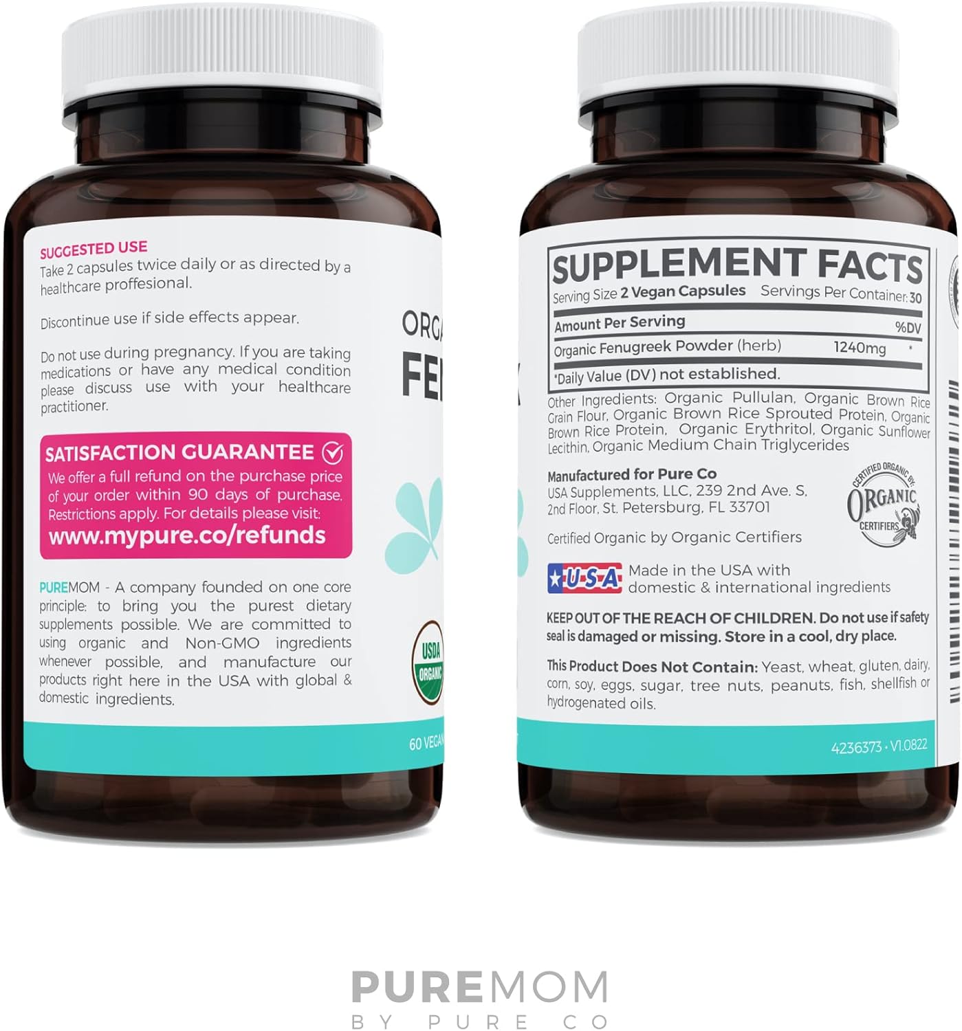 USDA Organic Fenugreek Capsules for Women - Effective Lactation Supplement for Increased Breast Milk Supply - Herbal Breastfeeding Support for Mothers - Gluten Free - 60 Vegan Capsules (No Pills) - PrimeBioHealth - canada supplements