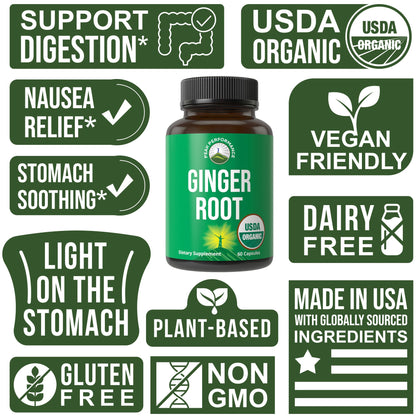 USDA Organic Ginger Root Extract Liquid Drops. Zero Sugar, Non Bitter Vegan Ginger Oil Supplement for Immune, Digestive + Gut Support. High Bioavailability, Gluten Free for Women and Men. Take Orally - PrimeBioHealth - canada supplements