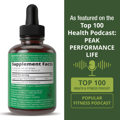 USDA Organic Ginger Root Extract Liquid Drops. Zero Sugar, Non Bitter Vegan Ginger Oil Supplement for Immune, Digestive + Gut Support. High Bioavailability, Gluten Free for Women and Men. Take Orally - PrimeBioHealth - canada supplements
