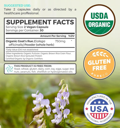 USDA Organic Goat's Rue - Increase Milk Supply for Breastfeeding & Herbal Lactation Support - Aid for Mothers - Non-GMO Goats Rue Lactation Supplement - 60 Vegan Capsules (No Pills, Tea, or Cookies) - PrimeBioHealth - canada supplements
