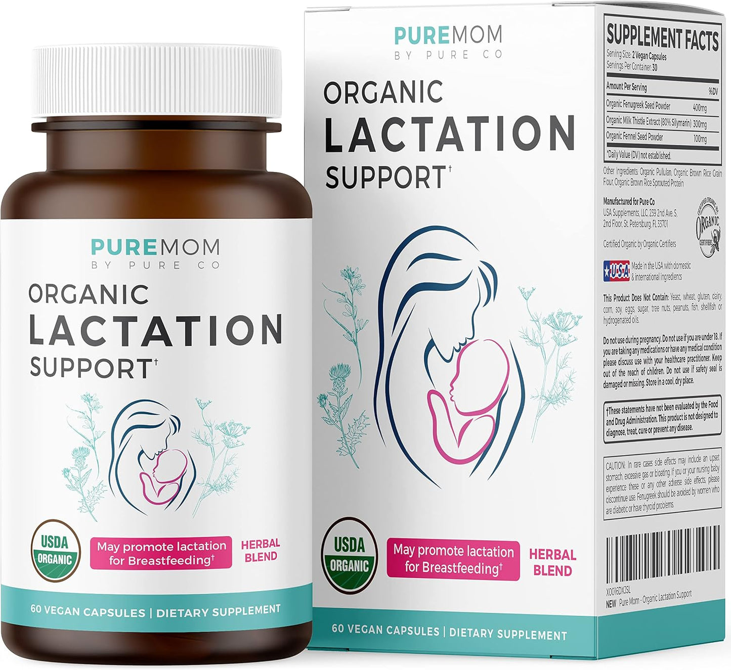 USDA Organic Lactation Supplement - Increase Milk Supply with Herbal Breastfeeding Support - Aid for Mothers - Organic: Fenugreek Seed, Fennel & Milk Thistle - 60 Vegan Capsules (No Pills or Cookies) - PrimeBioHealth - canada supplements