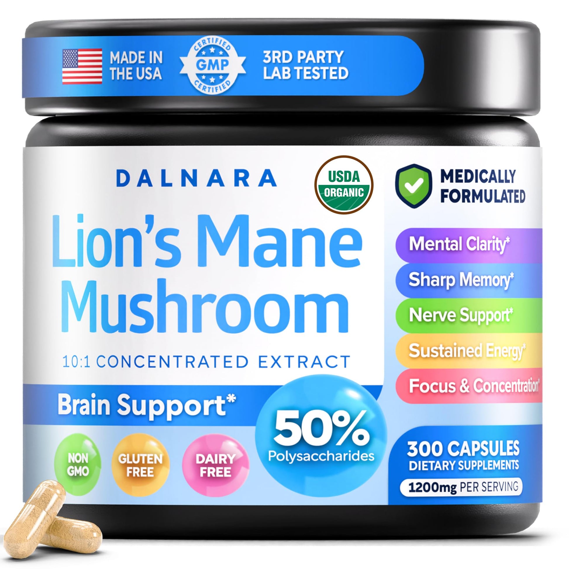 USDA Organic Lion's Mane, 50% Polysaccharides, 120ct | Focus | Brain Health - PrimeBioHealth - canada supplements