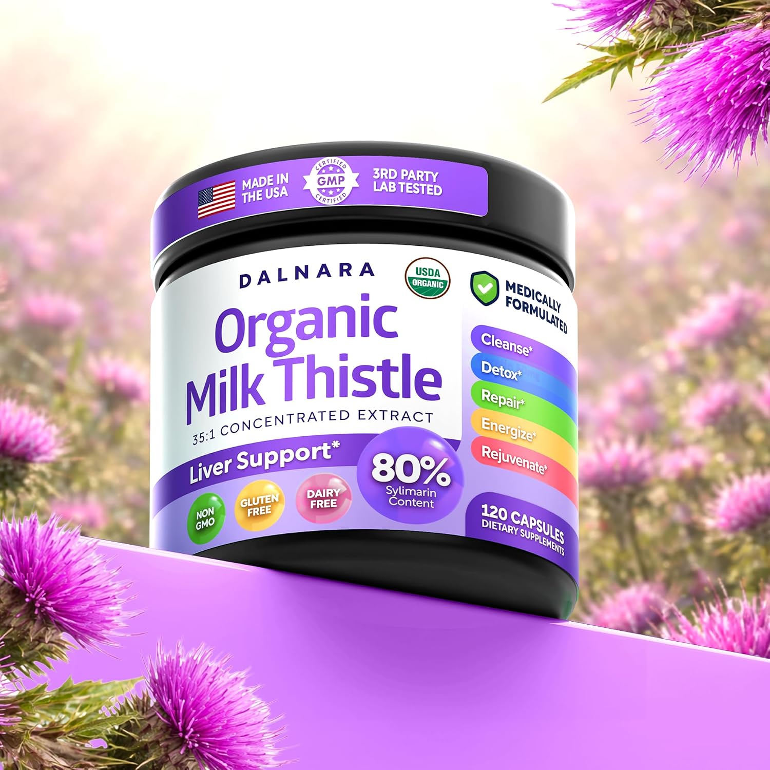 USDA Organic Milk Thistle | 80% Silymarin Flavonoids | 35:1 Extract | 120ct - PrimeBioHealth - canada supplements