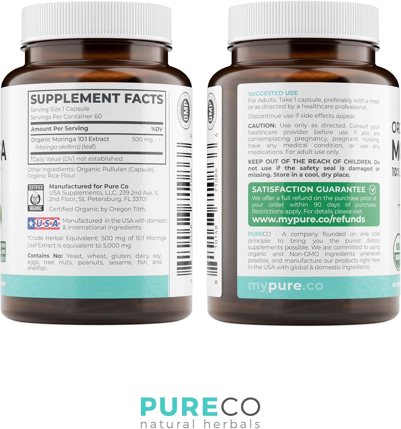 USDA Organic Moringa Capsules - High Potency Organic Moringa 500mg Extract 10:1 Per 1 Capsule Serving - Nutrient Dense Green Superfood Antioxidant - Vegan & Non-GMO Moringa (4 Month Supply) - PrimeBioHealth - canada supplements