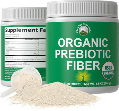 USDA Organic Prebiotic Fiber 3-in-1 Vegan Powder for Gut Health - Raw Whole Food Plant Based Prebiotics Digestive Supplement with Inulin (Jerusalem Artichoke), Acacia Fibers, SunFiber 240g - PrimeBioHealth - canada supplements