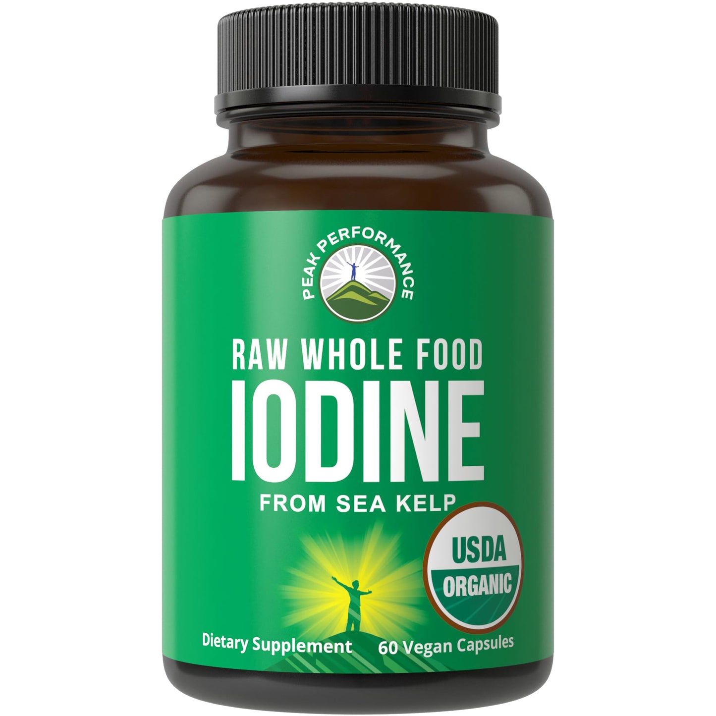USDA Organic Raw Whole Food Iodine Supplement from Kelp (Ascophyllum Nodosum) - Potassium Iodide Tablets Alternative - for Thyroid, Energy, and Immune Support - 60 Vegan Capsules by Peak Performance - PrimeBioHealth - canada supplements
