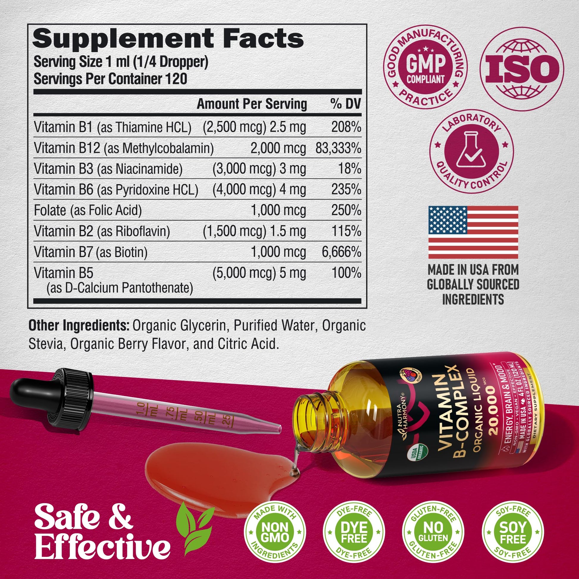 USDA Organic Vitamin B-Complex B5 Pantothenic Acid | B12 Methylcobalamin | B1 Thiamine | B6 Pyridoxine | B7 Biotin | B9 Folic | B3 Niacinamide - PrimeBioHealth - canada supplements